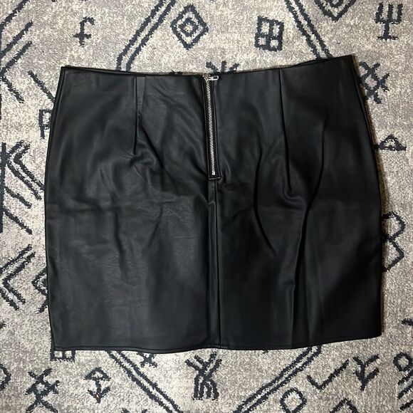 Faux Leather Skirt, Embroidered Midi Length, Size Large, Worn Once - Picture 3 of 5